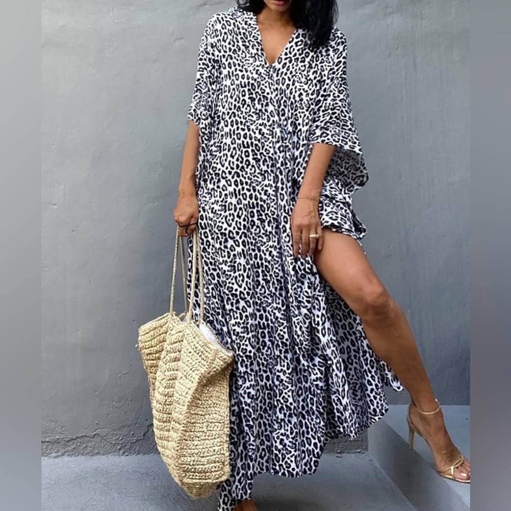 Woman’s LEOPARD PRINT  Kaftan Dress For Women 
Swimsuit Coverup *NEW*